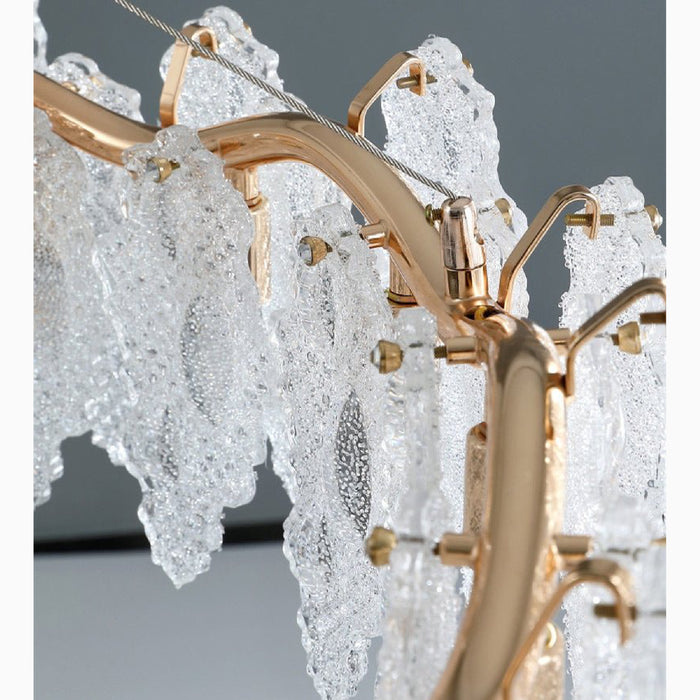 MIRODEMI Acquafondata Rectangle Gold Frosted Glass Leaf Chandelier Lampshade Details