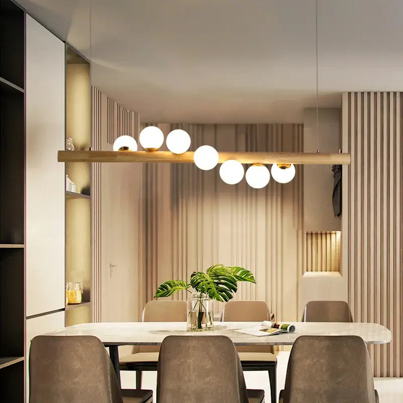 Nordic wood and glass chandelier for the living room