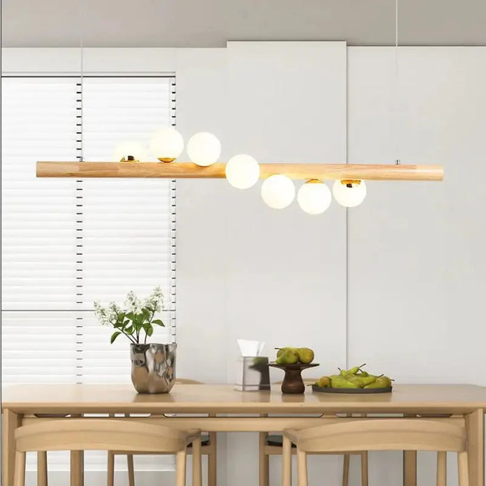 MIRODEMI® Acquanegra sul Chiese | Nordic Wood color Glass ball LED Chandelier For Luxury Kitchen Island