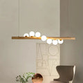 MIRODEMI® Acquanegra sul Chiese | Nordic Wood color Glass ball LED Chandelier For Kitchen Table