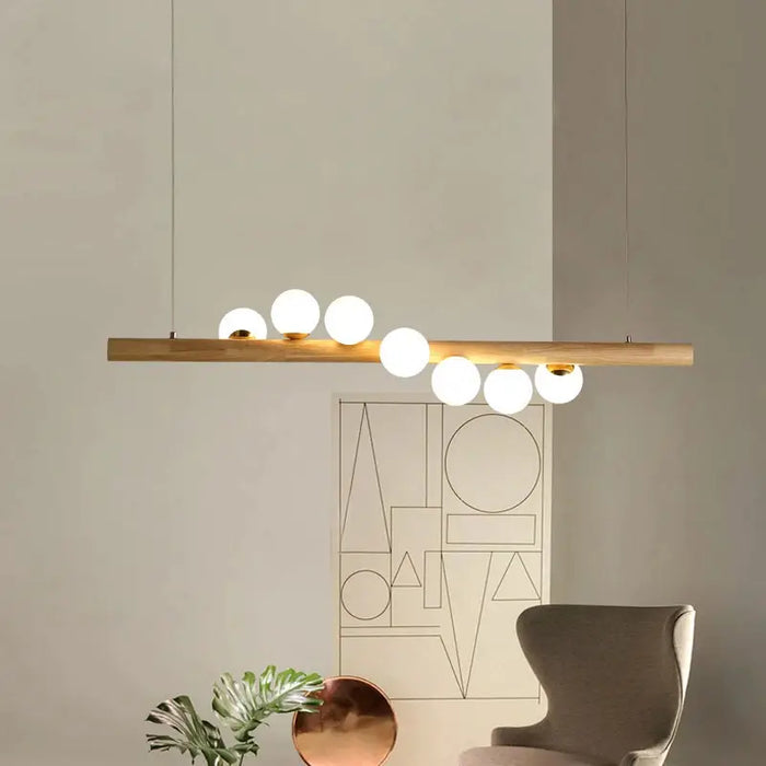 MIRODEMI® Acquanegra sul Chiese | Nordic Wood color Glass ball LED Chandelier For Kitchen Table