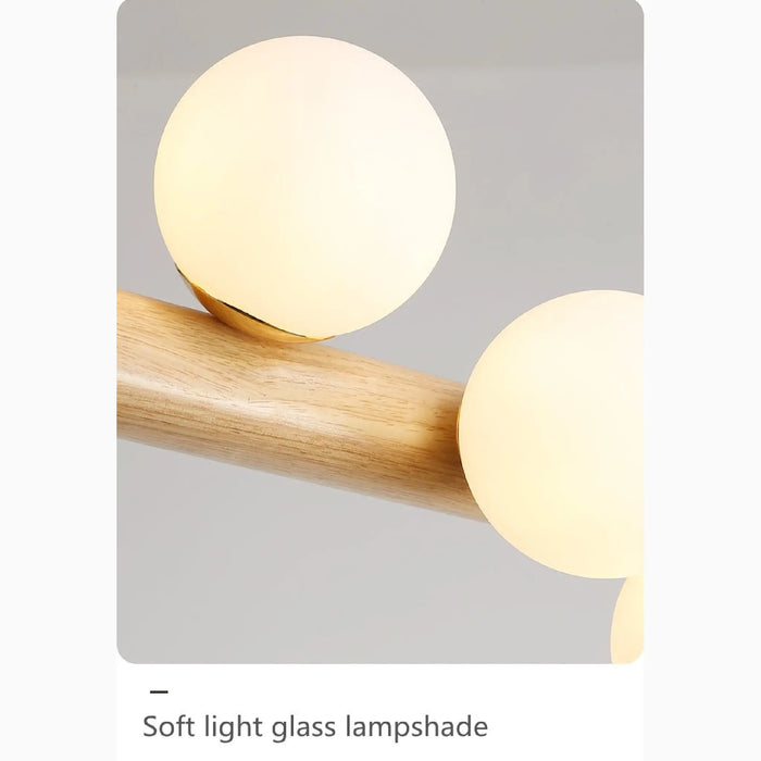 MIRODEMI® Acquanegra sul Chiese | Nordic Wood color Glass ball LED Chandelier For Kitchen Island in Small Details