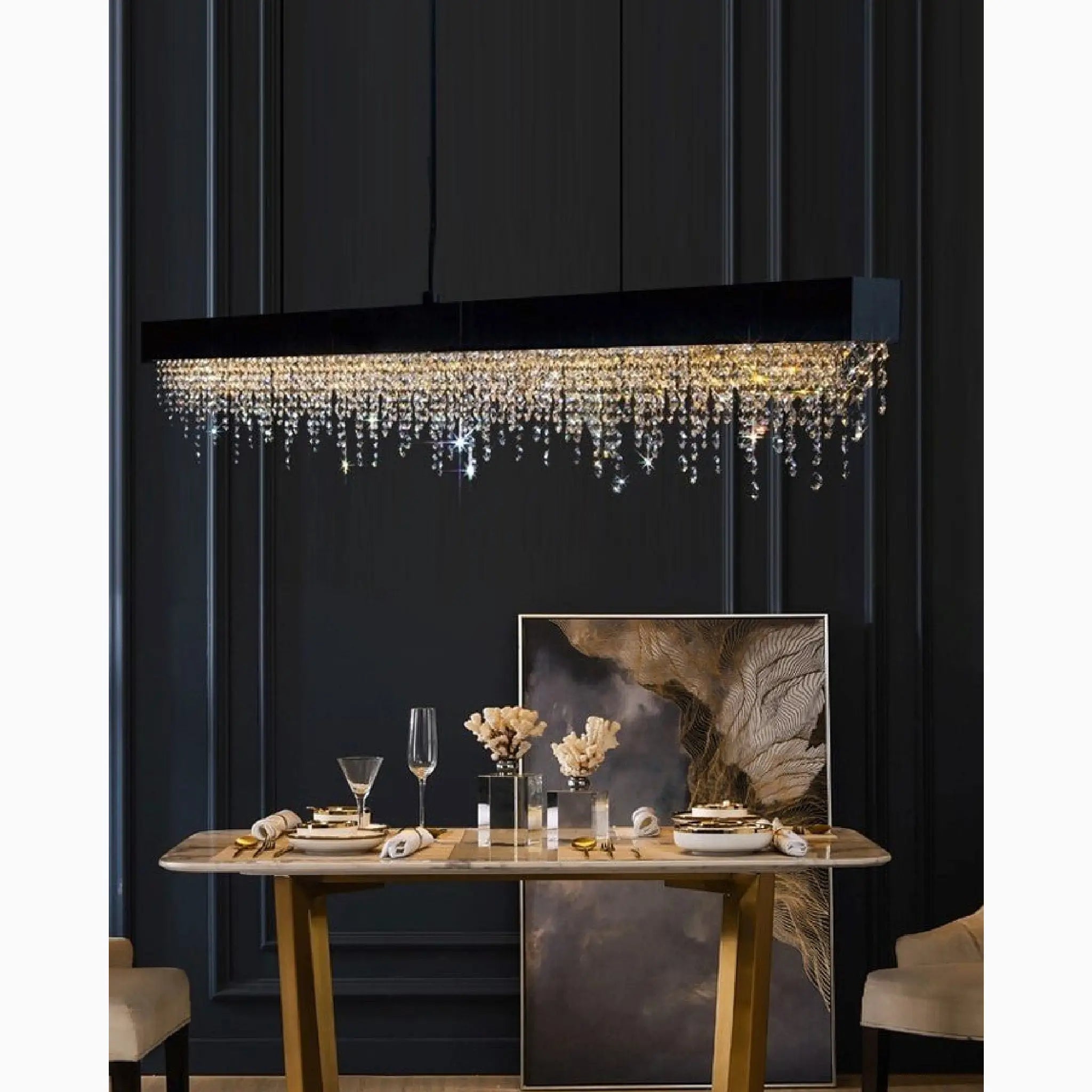 Acquapendente Gold/Chrome/Black Modern Rectangle Chandelier for
