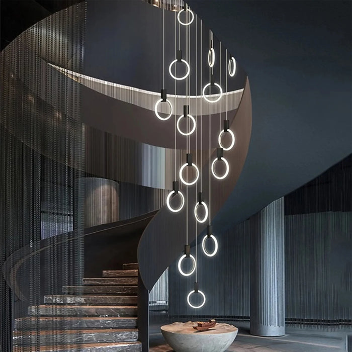 MIRODEMI® Acquasparta | Luxury Modern Pendant Gold Rings LED Staircase Chandelier
