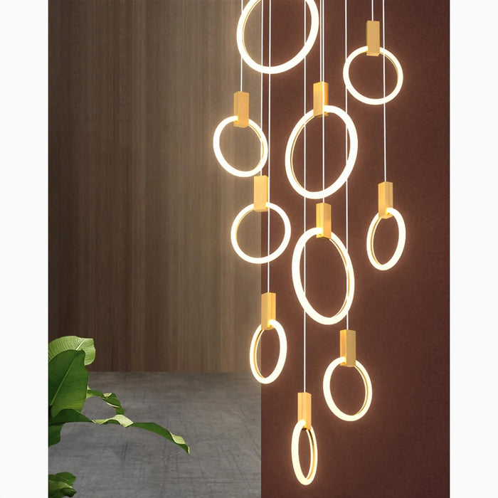 MIRODEMI® Acquasparta | Luxury Modern Pendant Gold Rings Chandelier for Staircase