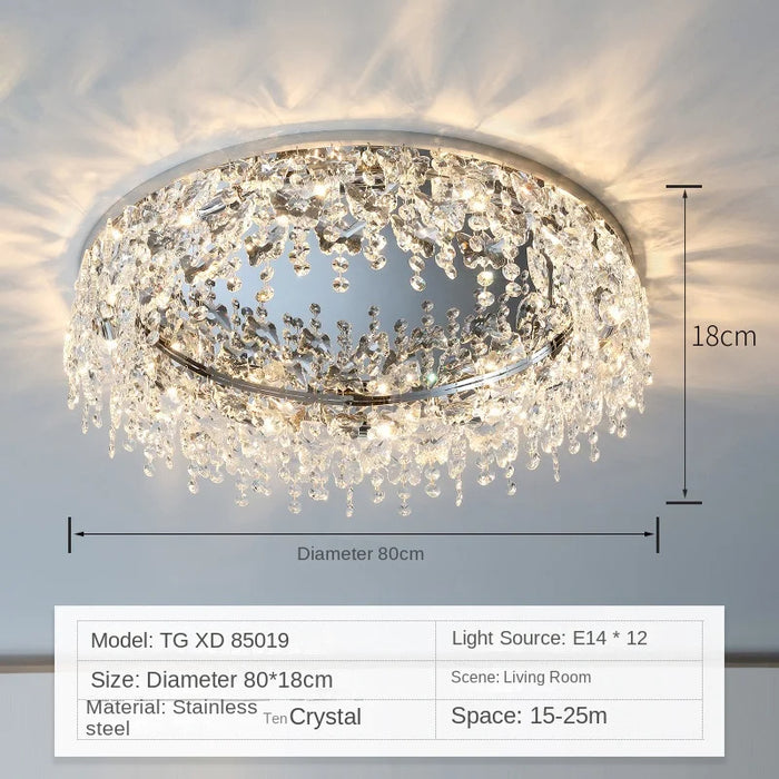 MIRODEMI® Adro | Round modern chrome gold crystal ceiling light