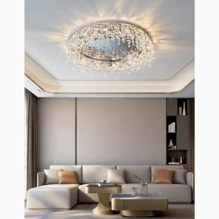 MIRODEMI® Adro | Round modern chrome gold crystal ceiling chandelier for living room