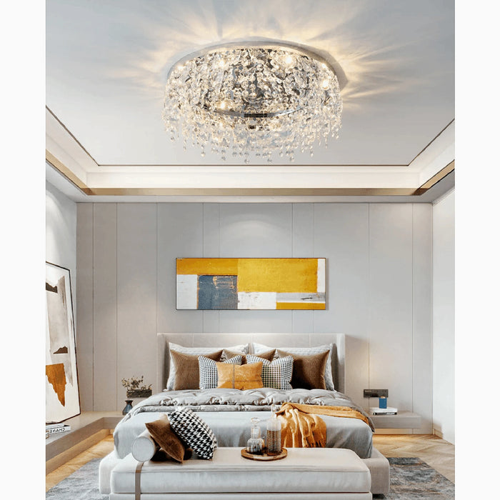 MIRODEMI® Adro | Round modern chrome gold crystal ceiling chandelier for bedroom