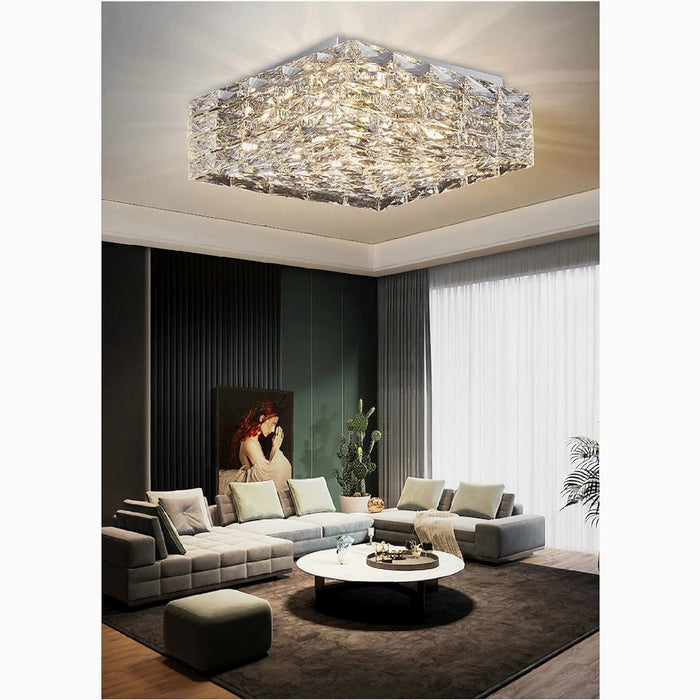 MIRODEMI® Affile | Chrome square crystal ceiling chandelier