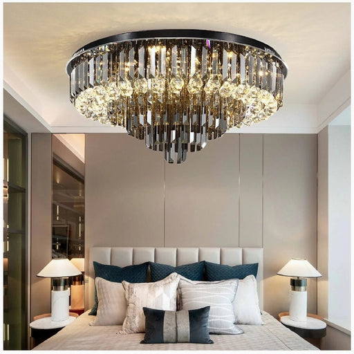 MIRODEMI® Africo | Round Modern Black Crystal Chandelier for bedroom