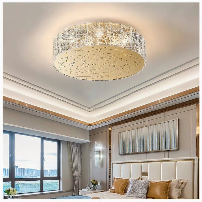 MIRODEMI® Agazzano | Round gold crystal ceiling lamp