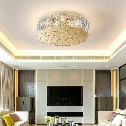 MIRODEMI® Agazzano | Round gold crystal ceiling chandelier