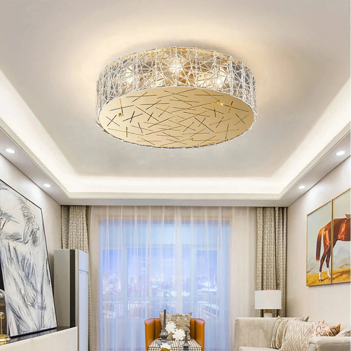 MIRODEMI® Agazzano | Round gold crystal ceiling chandelier