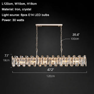 Rectangle crystal ceiling chandelier with iron frame for dining room