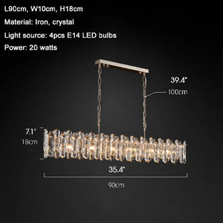 Rectangle crystal ceiling chandelier with a luxe Art-Deco look for living room