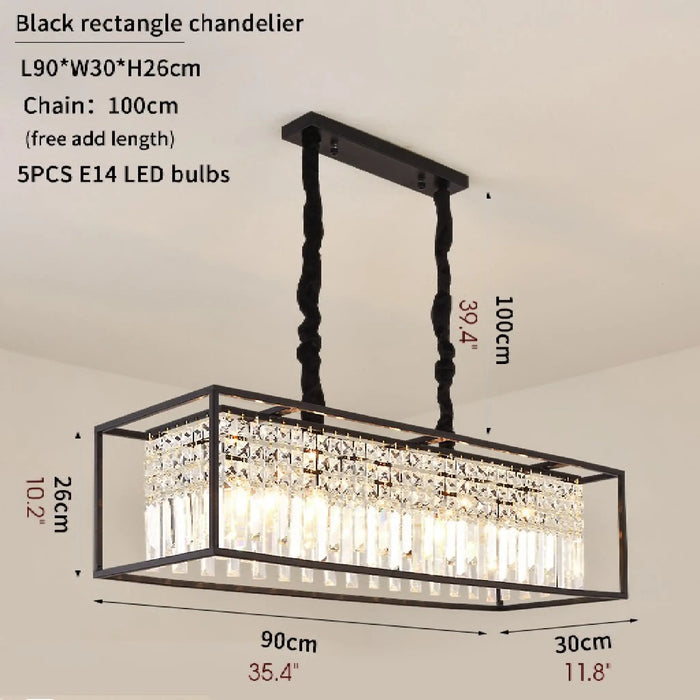 MIRODEMI® Agnosine | Luxury Rectangle Crystal Hanging LED Chandelier for Dining Room