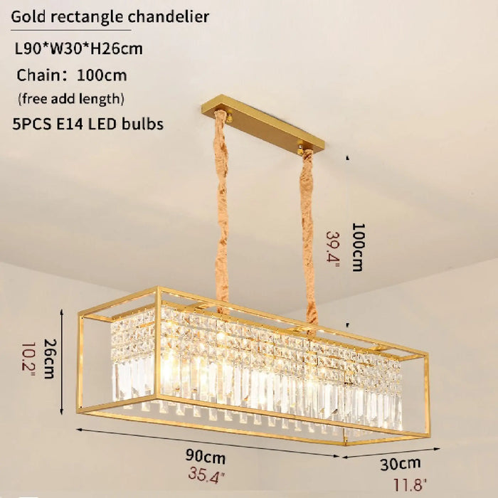 MIRODEMI® Agnosine | Gorgeous Rectangle Crystal Hanging LED Chandelier for Dining Room