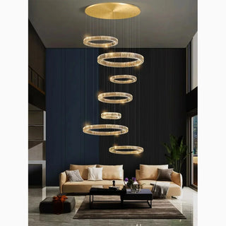 MIRODEMI® Agrate Conturbia | Elegant Cascading Crystal Ring Pendant Chandelier for Modern Living Rooms