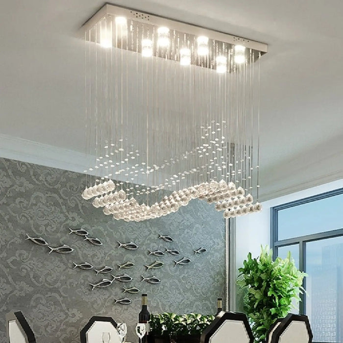 Luxury Rectangle LED Crystal Lamp for Dining Room, Living Room