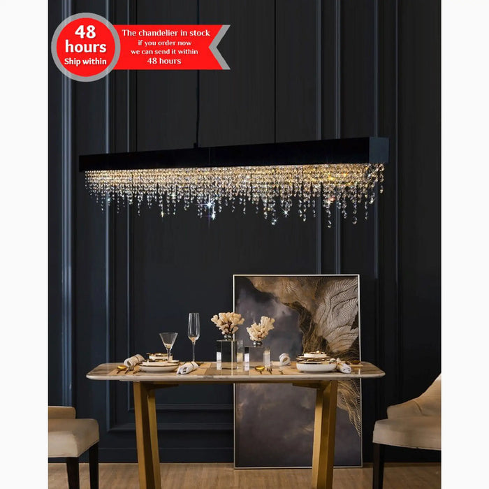 MIRODEMI® Aieta | Black Modern Rectangle Chandelier for Dining Room