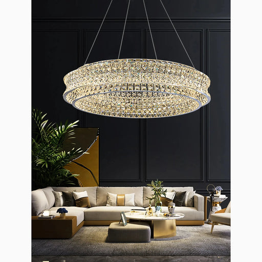 MIRODEMI® Albano Vercellese: creative round crystal chandelier in chic chrome and gold.