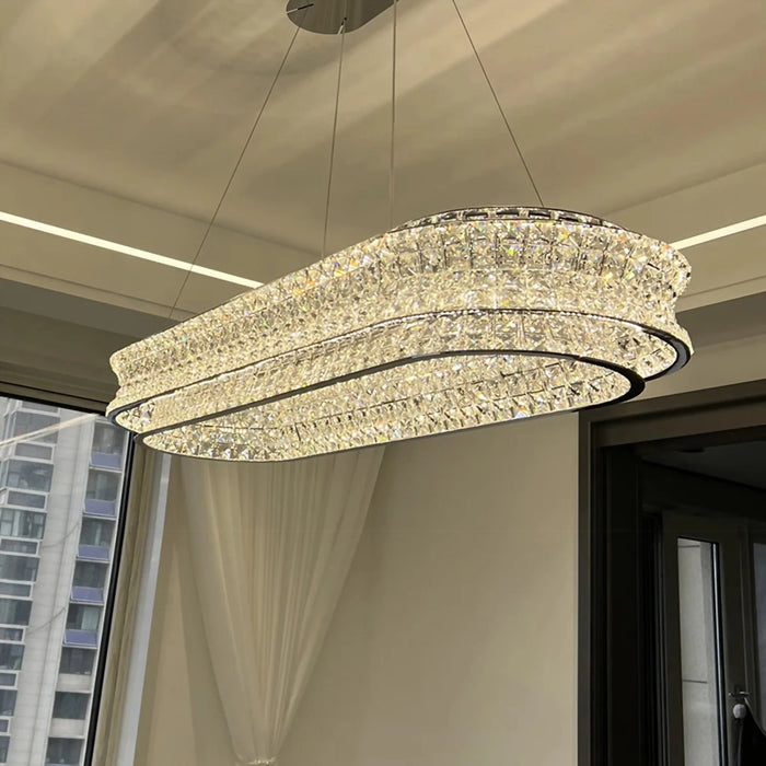 MIRODEMI® Albiano | Luxury Large Oval Gold/Chrome Drum Oval Crystal Chandelier