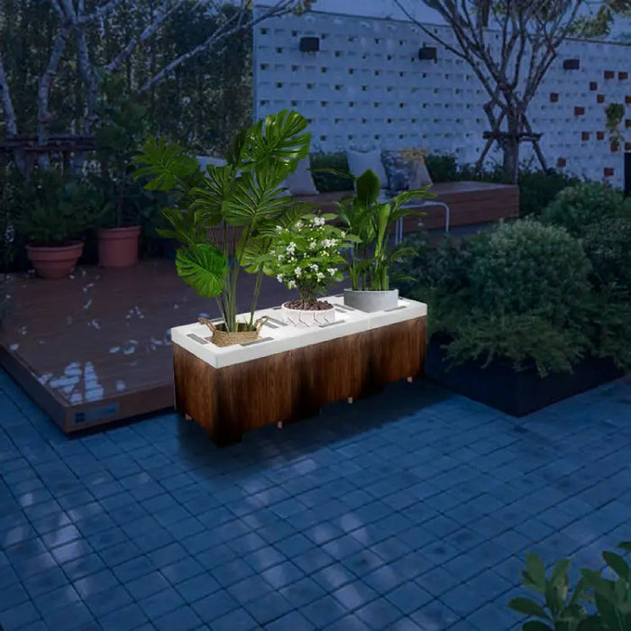 Decorative Wooden Flower Pot Solar Powered Led Light for Garden