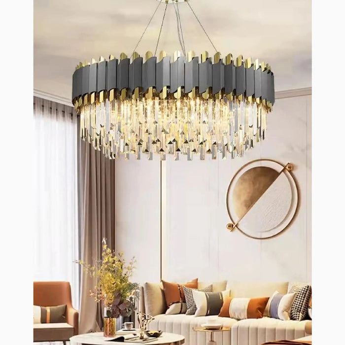 MIRODEMI® Alfianello | Stylish Creative Drum Gold/Black Crystal Hanging Lighting For Living Room