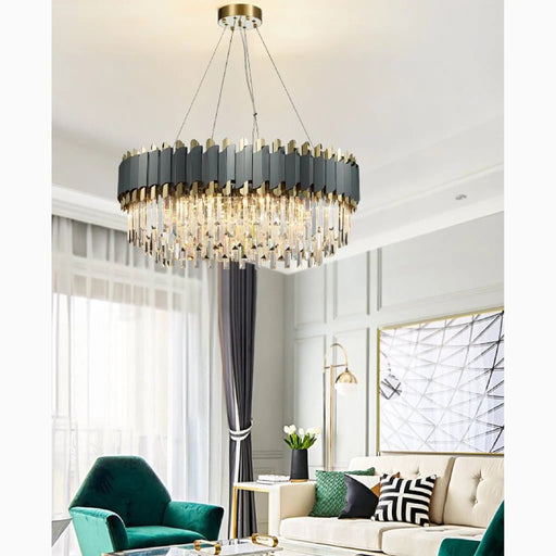 MIRODEMI® Alfianello | Creative Drum Gold/Black Crystal Hanging Lighting For Luxury Living Room