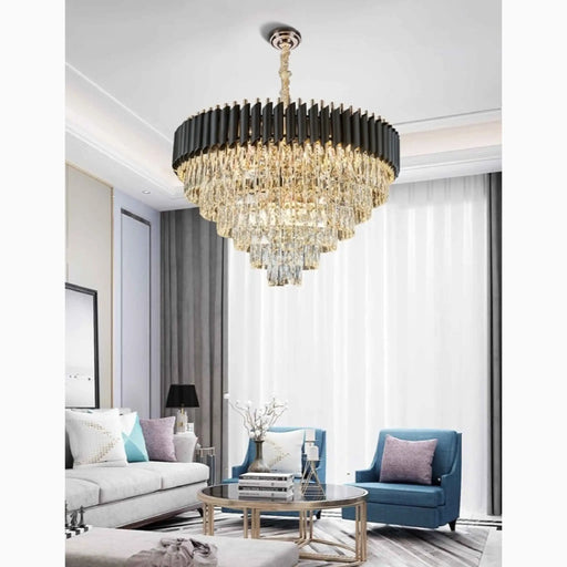 MIRODEMI® Alfonsine | Luxury Black Crystal Led Hanging Chandelier For Living Room
