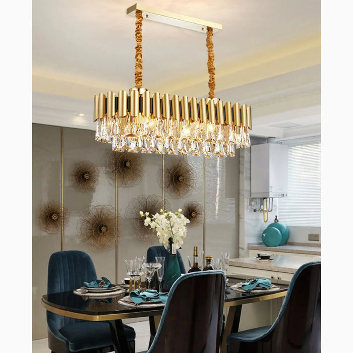 MIRODEMI® Algeciras | Classy Luxury Rectangle Gold Crystal Chandelier For Kitchen, Living room