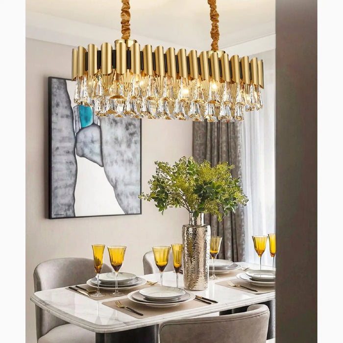 MIRODEMI® Algeciras | Gorgeous Luxury Rectangle Gold Crystal Chandelier For Kitchen, Living room