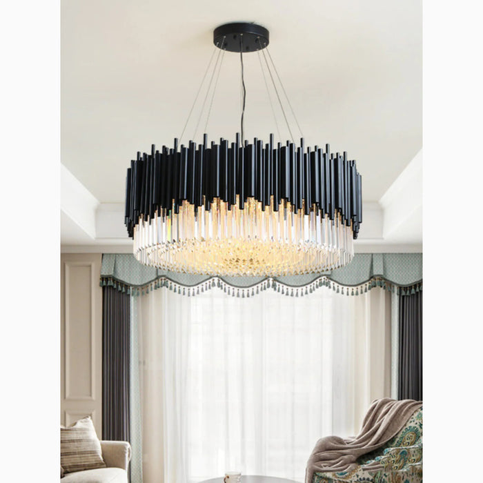 MIRODEMI® Alghero | Luxury Drum Black Crystal Hanging Chandelier for Bedroom