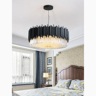 MIRODEMI® Alghero | Luxury Drum Black Crystal Hanging Chandelier for Bedroom