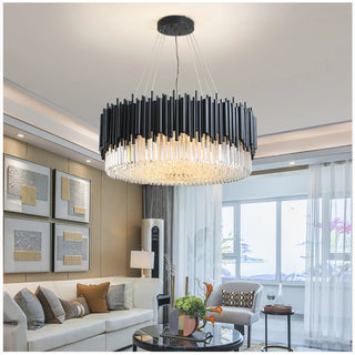 MIRODEMI® Alghero | Luxury Drum Black Crystal Hanging Chandelier for Bedroom