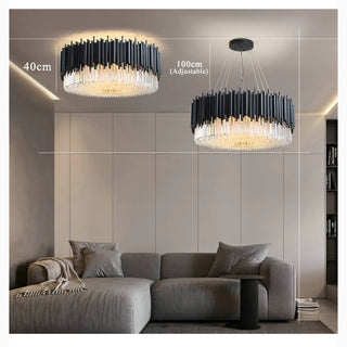 MIRODEMI® Alghero | Luxury Drum Black Crystal Hanging Chandelier for Bedroom