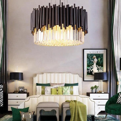 MIRODEMI® Alghero | Luxury Drum Black Crystal Hanging Chandelier for Bedroom