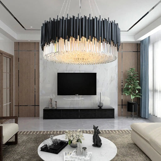 MIRODEMI® Alghero | Luxury Drum Black Crystal Hanging Chandelier for Living Room