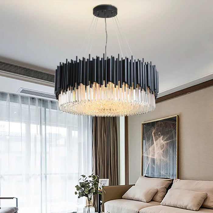 MIRODEMI® Alghero | Luxury Drum Black Crystal Hanging Chandelier for Bedroom