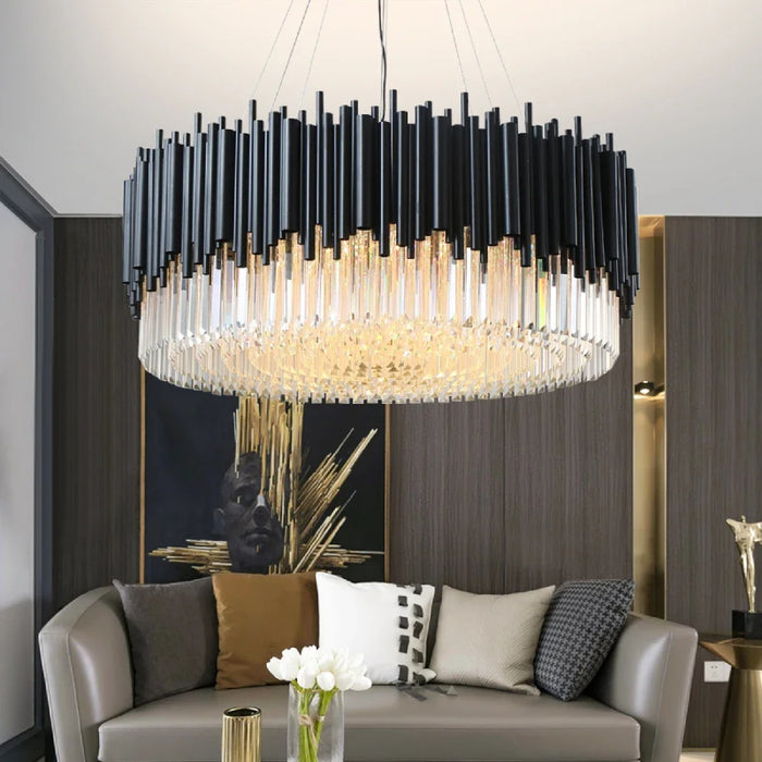 MIRODEMI® Alghero | Luxury Drum Black Crystal Hanging Chandelier for Bedroom