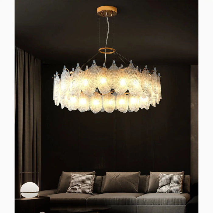 MIRODEMI® Algua | Round Gold Leaf White Frosted Glass Chandelier for Perfect Living Room