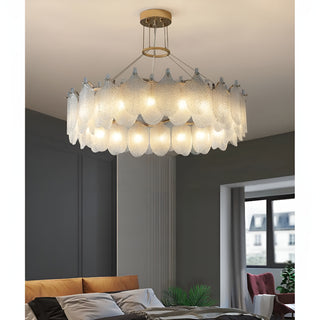 MIRODEMI® Algua | Round Gold Leaf White Frosted Glass Chandelier for Living Room