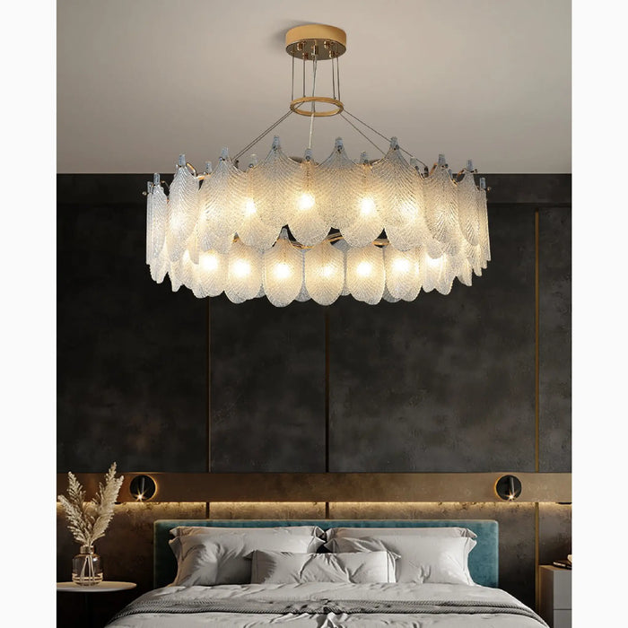 MIRODEMI® Algua | Round Gold Leaf White Frosted Glass Chandelier for Living Room