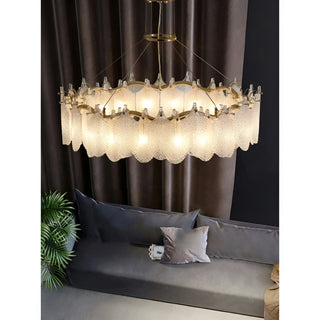 MIRODEMI® Algua | Round Gold Leaf White Frosted Glass Chandelier for Living Room