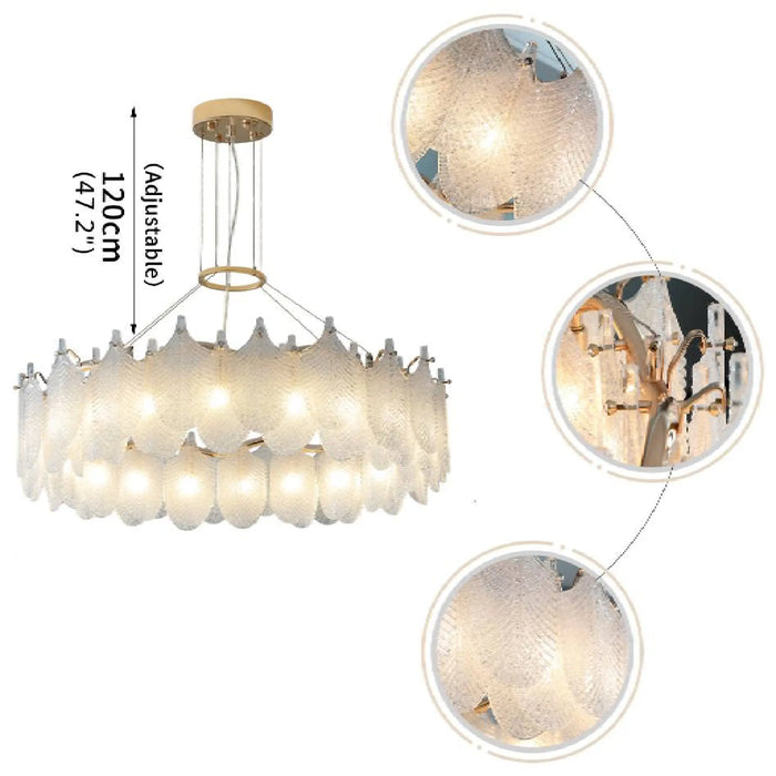 MIRODEMI® Algua | Round Gold Leaf White Frosted Glass Chandelier for Living Room Adjustable
