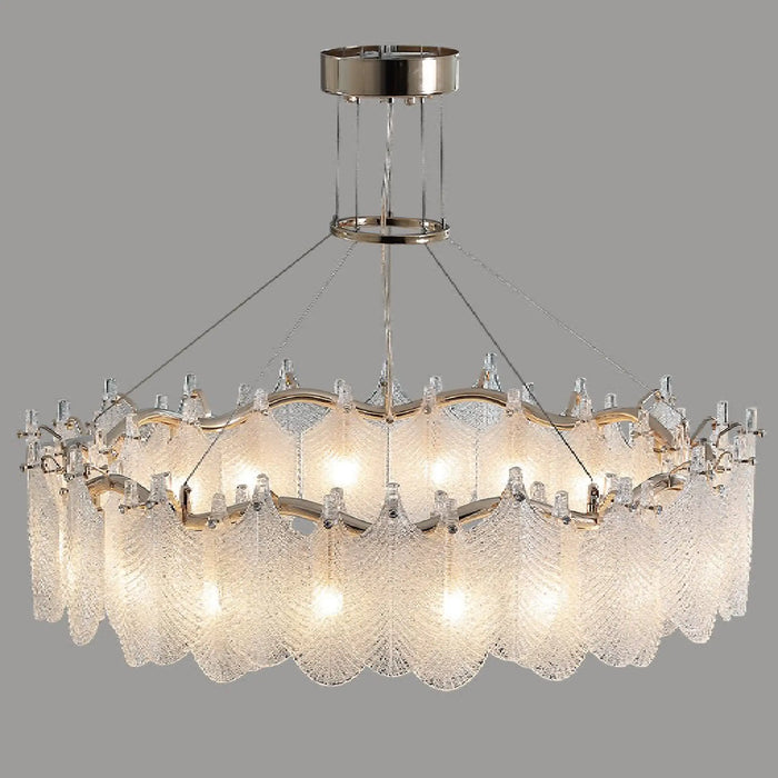 MIRODEMI® Algua | Perfect Round Gold Leaf White Frosted Glass Chandelier for Living Room