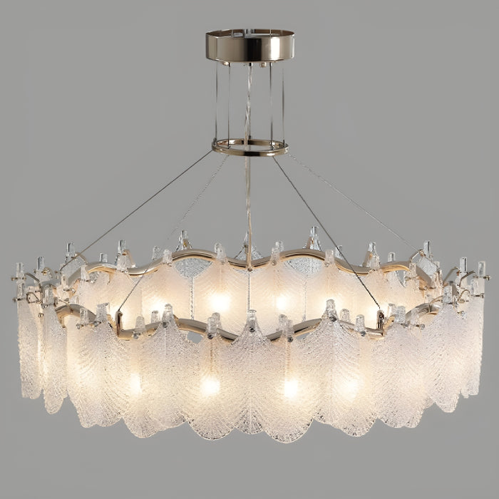 MIRODEMI® Algua | Round Gold Leaf White Frosted Glass Chandelier for Living Room