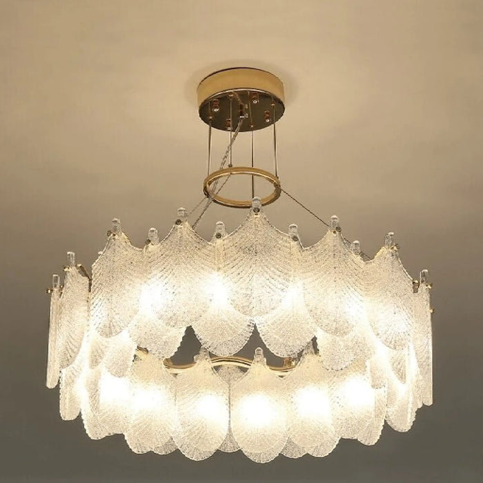 MIRODEMI® Algua | Aesthetic Round Gold Leaf White Frosted Glass Chandelier for Living Room