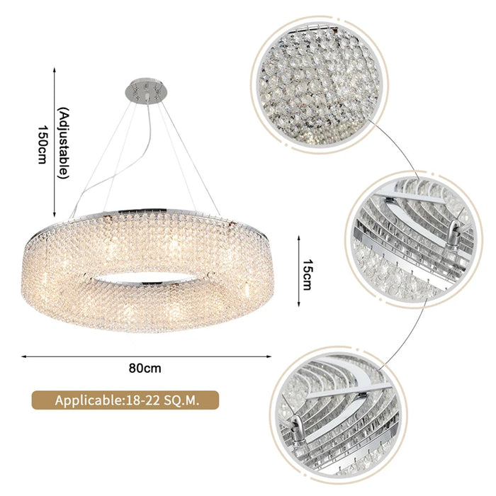 MIRODEMI® Algund | Round Gold/Chrome Simple LED Crystal Chandelier For Living Room