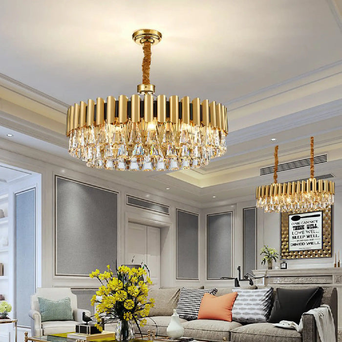 MIRODEMI® Almenno San Salvatore | Luxury Drum Gold Crystal Chandelier For Living Room